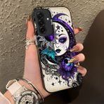 HONTINGA Samsung Galaxy A26 5g ile Uyumlu Kılıf Silikon Kenar Sert Arka Kamera Koruyucu Basitlik Anti Düşme Kamera Korumalı Ay ve Yıldız Desen Couple Telefon Kılıfı Kadın ve Erkek Için Uygundur K1-1376 - Siyah