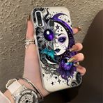 HONTINGA Samsung Galaxy A30 ile Uyumlu Kılıf Silikon Kenar Sert Arka Kamera Koruyucu Basitlik Anti Düşme Kamera Korumalı Ay ve Yıldız Desen Couple Telefon Kılıfı Kadın ve Erkek Için Uygundur K1-1376 - Beyaz