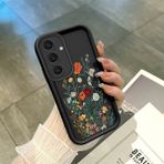 HONTINGA Samsung Galaxy S24 Plus ile Uyumlu Kılıfı Düşüme Önleyici Basitlik Anti Düşme Kamera Korumali Çiçek Siyah Desen Yumuşak Silikon Telefon Kılıfı Kadın ve Erkek Için Uygundur K2-0409 - 001-Renkli