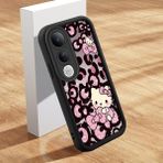HONTINGA Vivo V50 Lite ile Uyumlu Kılıfı Düşüme Önleyici Basitlik Anti Düşme Kamera Korumali Şirin Kedi Hello Kitty Siyah Desen Yumuşak Silikon Telefon Kılıfı Kadın ve Erkek Için Uygundur K2-0084 - 001-Renkli