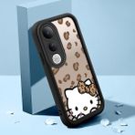 HONTINGA Vivo V50 Lite ile Uyumlu Kılıfı Düşüme Önleyici Basitlik Anti Düşme Kamera Korumali Şirin Kedi Hello Kitty Siyah Desen Yumuşak Silikon Telefon Kılıfı Kadın ve Erkek Için Uygundur K2-0084 - Renkli