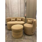 Hoom Concept Relax Teddy 2'li Koltuk Takımı + Berjer + Puf Seti - Kahverengi