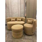 Hoom Concept Teddy Kumaşlı 2'li Koltuk Takımı + Berjer + Puf Seti Konforlu Kahverengi Tasarım