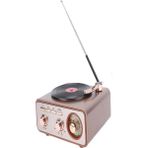 Hoparlör Radyo Plak Çalar Görünümlü MD-1217BT Bluetooth Nostaljik Tasarım Usb, Tf, Aux, Fm/am/sw - Kahverengi