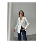 HOPE AND ME Kadın Beyaz Tek Düğmeli Vatkalı Blazer Ceket
