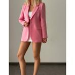 Hope And Me Kadın Keten Kruvaze Astarlı Blazer Ceket - XL - Pembe