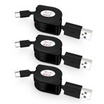 HopePow Araba için Geri Çekilebilir USB C Kablosu, 3.3ft 3 Paket Android Telefon USB C USB C USB A Kablosu Samsung Galaxy S24/S24 Ultra/S24 Plus/S23/S22/S21/A15, iPhone 15 Pro Max Plus, Google Pixel