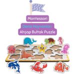 Hopiers Montessori Deniz Hayvanları Ahşap Bultak Puzzele Seti - Eğitici - Öğretici Ve Güvenli Çocuk Oyuncağı
