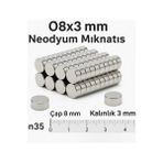 Hopinip 5 Adet 8X3MM Yuvarlak Neodyum Mıknatıs Güçlü Nikel Kaplamalı Kaliteli Dayanıklı Magnet ( Lisinya )