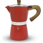 Horecamark Kırmızı Renk Ahşap Kulp Aluminyum Moka Pot 6 Kupa