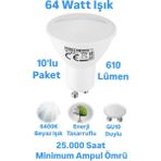 Horoz 8W GU10 LED Ampul Beyaz Işık 610 Lümen Çanak Spot Ampul - 10 Adet