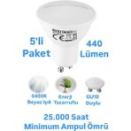 Horoz Elektrik 6W GU10 LED Ampul Beyaz Işık 440 Lümen Çanak Spot Ampul - 5 Adet