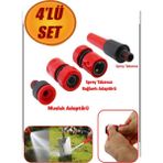 Hortum Sprey Sulama Tabancası Başlığı Seti 4 Parça Bahçe Çeşme Musluk Bağlantı Adaptörü Aparatı Oto - 1
