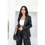 hot fashion Blazer Mat Deri Ceket Siyah L
