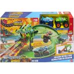 Hot Wheels JFR06 Monster Trucks Köpek Balığı ve Dinozor Korkunç Ejderhaya Karşı Oyun Seti