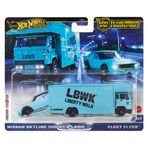 Hot Wheels – Nissan Skyline 2000GT-R LBWK & Fleet Flyer – Team Transport – HRV45 – 2 adet premium set – Metal/Metal – Real Riders – Lyberty Walk – Mattel 2024-1:64