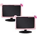 Hoteam 2 adet bilgisayar monitörü kapağı kedi kulak kürklü elastik monitör toz kapağı pembe masa aksesuarları toz geçirmez Kawaii dekor PC TV Laptop için LCD ekran