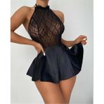 Hotflirt Nl 3143 Kısa Saten Tül Gecelik - Siyah - S-M - S - M