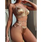 Hotflirt Zincirli Dantel Detaylı Büstiyer Takımı 8411 - Altın - Xl