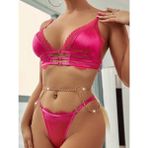Hotflirt Zincirli Dantel Detaylı Büstiyer Takımı 8411 - Fuşya - M