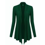 Hotouch Kadın örgü ceket hırka gündelik uzun kollu tişört şelale kemerli hafif ceket uzun kollu örgü manto açık ceket sağlam yüksek şık blazer S-XXXL, Koyu yeşil., S
