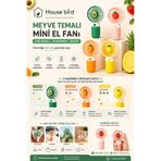 House Bird Meyve Temalı Mini El Fanı USB Şarjlı 3 Kademeli Sessiz Taşınabilir Vantilatör