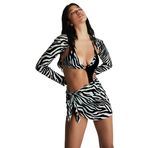 House of Silk 2022SWIM0005 Naomi Zebra Desenli Pareo Takım, Beyaz, L