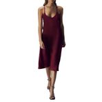 House of Silk Kadın İpeksi Saten Midi Boy Slip Elbise Bordo S