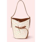 Housebags Luna Çiçek Desenli Kanvas Bucket Omuz Çantası - Ayarlanabilir Omuz Askılı, Gold Aksesuarlı