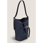 Housebags Luna Denim Siyah Bucket Omuz Çantası - Ayarlanabilir Omuz Askılı, Gold Aksesuarlı