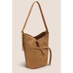 Housebags Luna Süet Camel Bucket Omuz Çantası - Ayarlanabilir Omuz Askılı, Gold Aksesuarlı