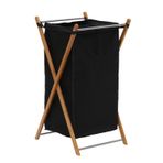 Household Essentials 6540-1 Katlanabilir Bambu X-Frame Çamaşır Sepeti | Siyah Kanvas Çantalı Bambu Çerçeve, Kahverengi