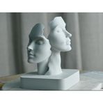 Housetrend Duality Çift Yüz Heykeli – Minimalist Modern Sanat Objesi – 3D Yazıcı Tasarımı Estetik Büst Biblo, Ev ve Ofis İçin Sanatsal Masaüstü Aksesuarı (Mat Beyaz)