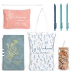 Houuqe Kitap Severler Okuyucu için Hediyeler 16 Oz Cam Bardak Zarif Kanvas Çanta Makyaj Çantası Günlük Defter 3 Tükenmez Kalem Kitapçı Hediyeleri Kütüphaneci Takdir Hediyeleri Öğretmen Yazar Öğrenci