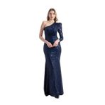 HOX'S Valeria | Pul Payetli Tek Kol Maxi Balık Abiye Elbise (Lacivert, XL)