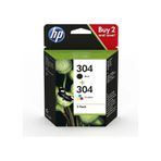 HP 304 3Jb05Ae Siyah 3 Renkli Orijinal Mürekkep Kartuşu 2'li Paket