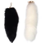 Hperu Kuyruk Anahtarlığı, Fox Tail 2 Adet 16 Kabarık Kuyruk Anahtarlığı, Tüylü Suni Kürk Kuyruğu, Kilitli, Gerçekçi Dekoratif Therian Kuyruğu, Cosplay için, Beyaz + siyah., M