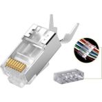 Hq Speed Cat7 EZ RJ45 Konnektör Seti 100 Adet + Ayraç | Pass-Through Metal Uç – 10 Gbps 600 MHz