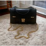 HR Leather Shop Gold Zincirli Kilitli Çanta - black-white
