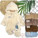 Hsc Bilişim 3-6-9-12 Ay Rabbit Tavşan Nakışlı Fermuar Kapamalı Patikli Tüylü Erkek Bebek Tulumu - Bej - 6 Ay