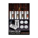 Hsc Bilişim Cam+Çelik Tuzluk Biberlik Karabiberlik 3 Farklı Delikli 5 Li Set 721945 - 001-Renkli