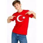 Hsc Bilişim Erkek Çocuk Tişört Bisiklet Yaka Ay Yıldız Bayrak Baskılı T-Shirt - Kırmızı - 13 - 14 Yaş