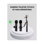 Hsc bilişim klt8912733180718 Kablosuz Çift Yaka Mikrofonu Ve Tripodlu Selfie Çubuğu İçerik Üretici Seti