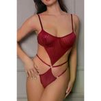 Hsc bilişim lyn8602231451410 Transparan Bordo Dekolteli Balenli Fantazi İç Giyim Body Tm1410