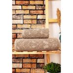 Hsc Bilişim Mira 2 Parça Jakarlı Banyo Havlu Takımı Doku Desen Kahve - 15 x 25 cm - 001-Renkli