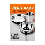 Hsc Bilişim Paslanmaz Çelik Tabak Kase Bardak Seti Kamp Piknik Seti 18 Adet 721505 - 001-Renkli