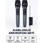 Hsc Bilişim Profesyonel Çiftli Kablosuz Mikrofon Seti Karaoke Şarj Edilebilir 50 Metre