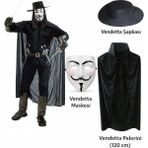 Hsc Bilişim Vendetta Kostüm Seti – Şapka Maske Pelerin (120 Cm) - 1 Ay
