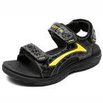 HSNA Çocuk sandaleti, burnu açık havalı, rahat, plaj ayakkabısı, erkek çocuk, spor, dış mekan, yaz ayakkabısı, beden 25-38, Siyah ve sarı., 39 EU
