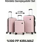 Hsr Körüklü(Genişleyebilen) Silikon Kırılmaz (Polipropilen) 3'lü Valiz Seti - Pembe